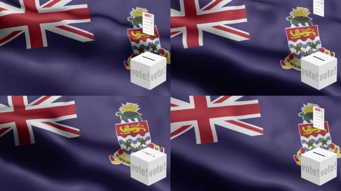 选票飞到开曼群岛的盒子-投票箱前的旗帜-选举-投票-开曼群岛的旗帜-开曼群岛的旗帜高度细节-国旗开曼