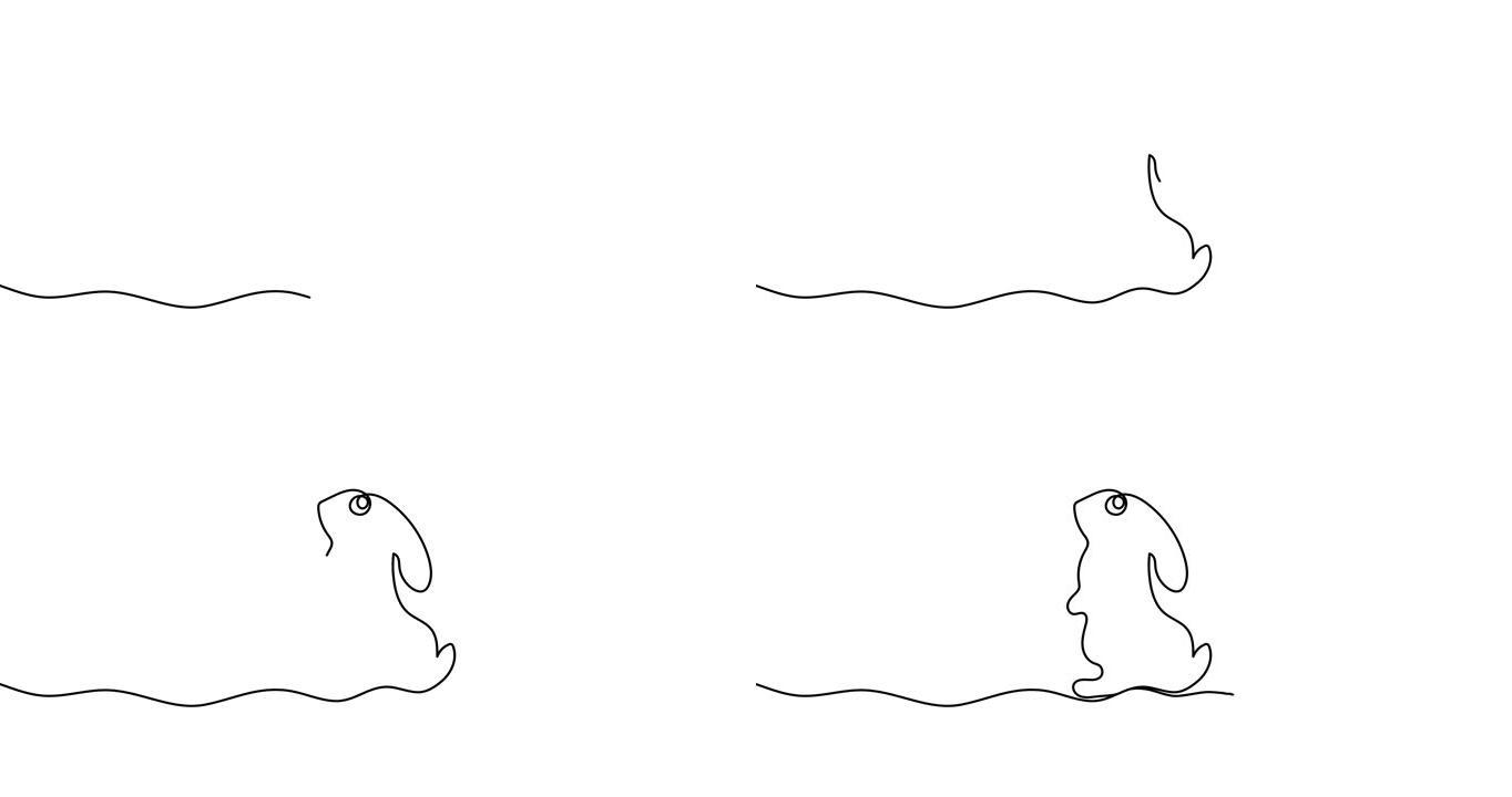动画插图。兔子的连续单线轮廓。手绘简约风格。手工绘制的线条草图。圣诞概念。4k视频