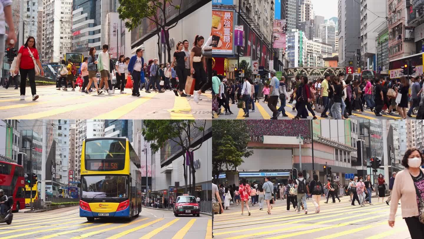 香港街道人流川流不息4K