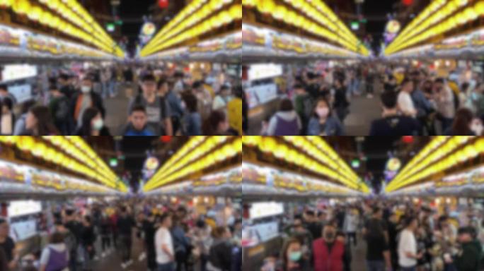 基隆市nigth市场上传统黄色灯笼的模糊散焦视图