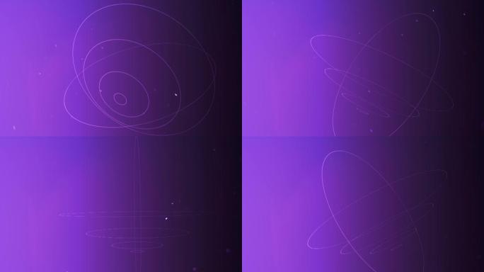 紫色霓虹灯抽象螺旋圈在太空中与苍蝇闪光