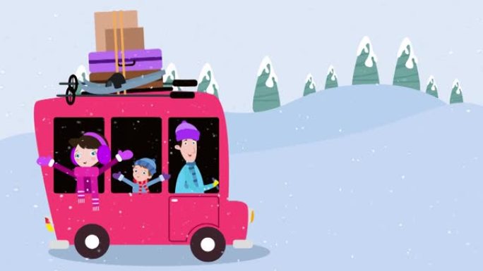 年轻的家庭在汽车上享受冬季旅行