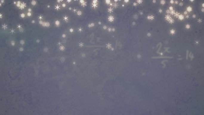 发光的圣诞雪花落在蓝色背景上的动画