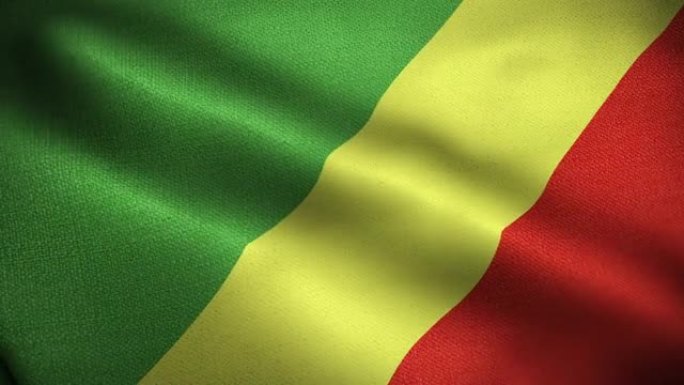 刚果国旗动画库存视频-刚果国旗在循环和纹理3d渲染背景-高度详细的织物图案和可循环的刚果共和国国旗