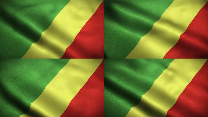 刚果国旗动画库存视频-刚果国旗在循环和纹理3d渲染背景-高度详细的织物图案和可循环的刚果共和国国旗