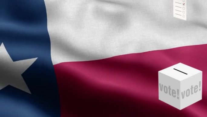 德克萨斯州-选票飞到盒子为德克萨斯选择-投票箱在国旗前-选举-投票-国旗德克萨斯州波图案循环元素-织
