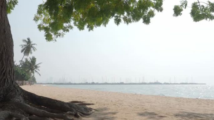海滩海浪和蓝天。大海随风飘扬。静态摄像机记录。蓝海的涟漪。芭堤雅海滩是泰国著名的海滩之一。代表暑假放