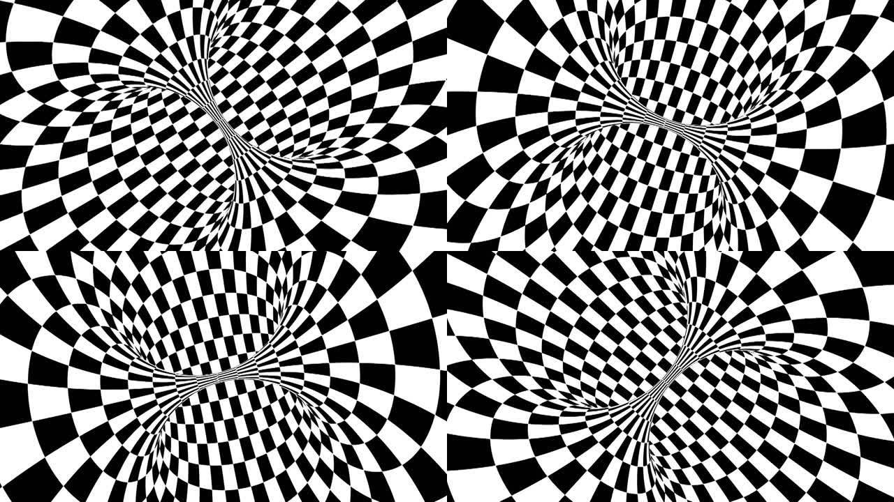 视错觉黑白螺旋抽象插图。4K