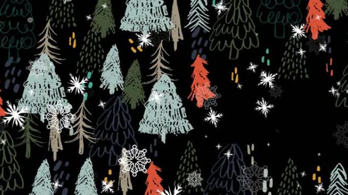 圣诞节时雪花落在枞树上的动画