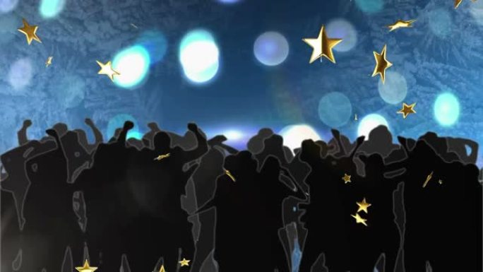星星掉落的动画在蓝色背景上跳舞的人的剪影