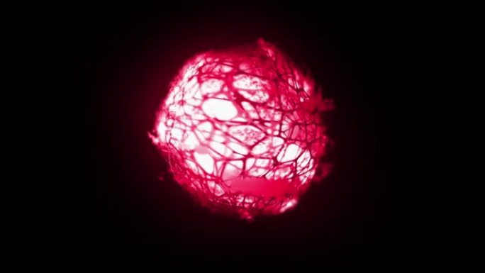 黑色背景下的4k红色能量行星太阳太阳球球循环动画。空间背景中的动力重力吸力星系星场