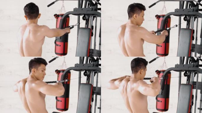 年轻人通过举重进行锻炼