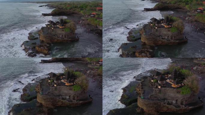 日落时间巴厘岛著名海湾拥挤旅游寺庙综合体航空全景4k印度尼西亚