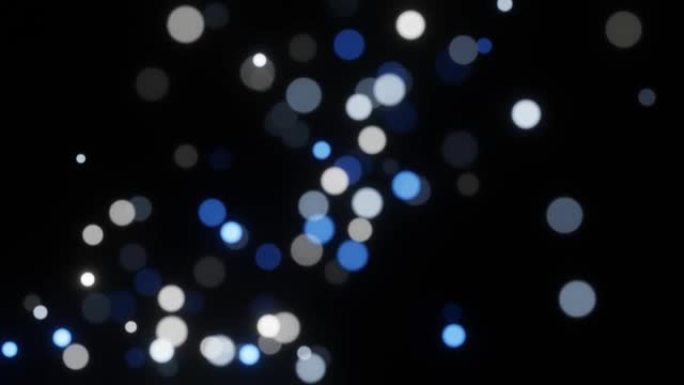 闪烁的蓝白光散焦五彩纸屑粒子圆形bokeh的运动3D图形