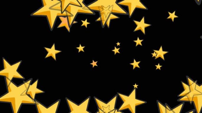 金色星星在黑色背景上移动和闪烁的动画