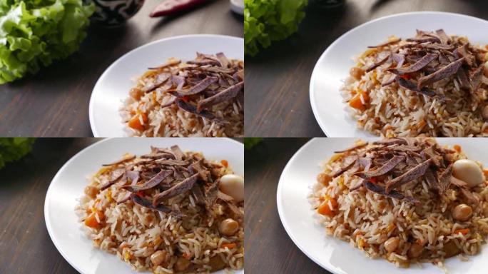 乌兹别克plov或白盘抓饭 -- 中亚的食物