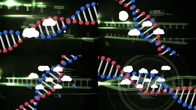 带有dna链上图标的云动画和数据处理