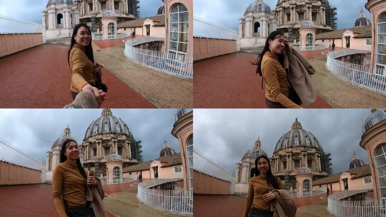 东南亚妇女在梵蒂冈城自拍照