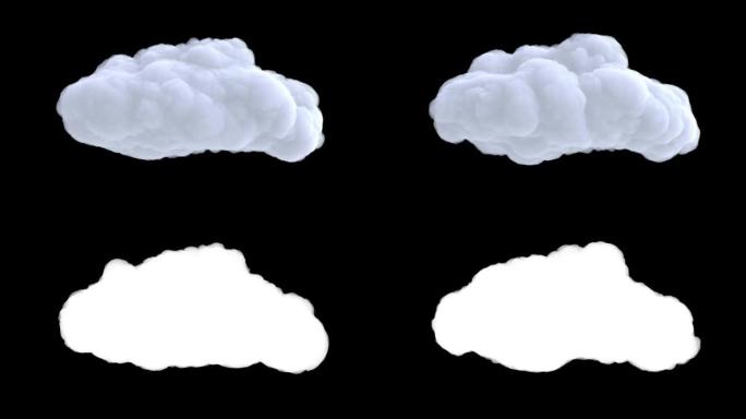 白云隔离在带有alpha通道的黑色背景上。现代定格风格的现实3d艺术元素。最小抽象图形设计。时尚循环