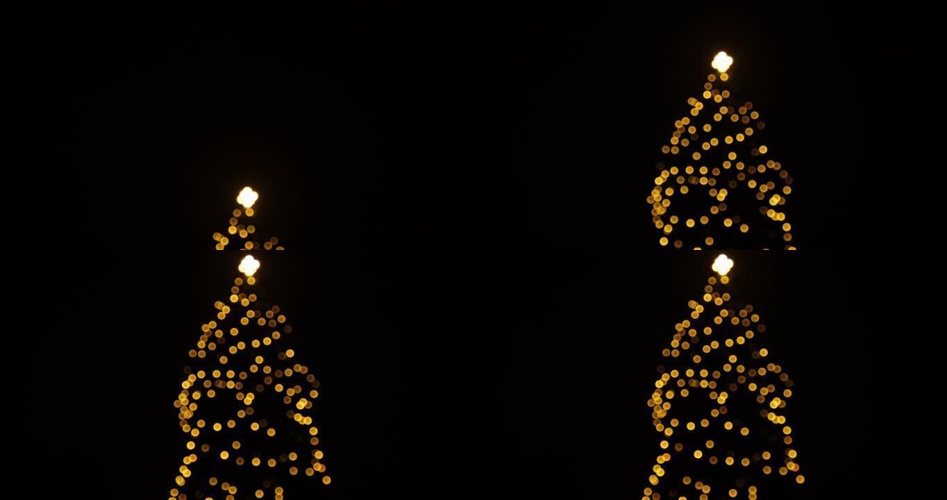 晚上在圣诞树上闪烁童话般的灯光