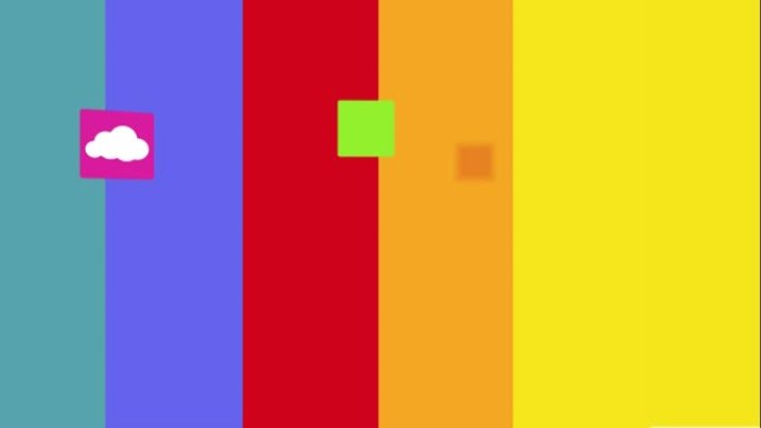 彩虹背景上的技术图标动画