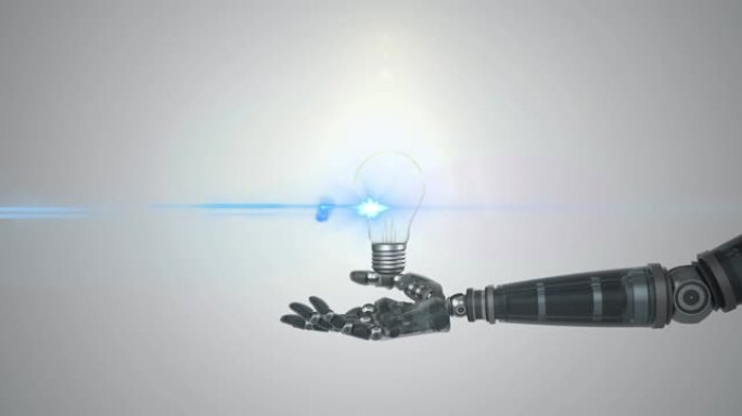 机器人手臂上的照明灯泡的动画，灰色背景上的移动光