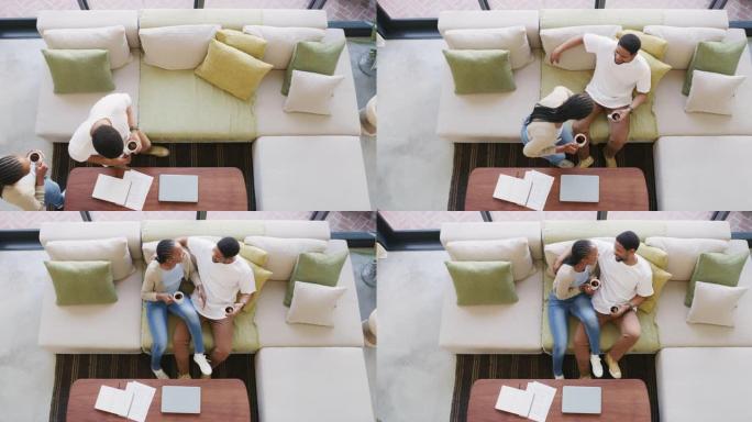 一对无法识别的夫妇一起在家里的沙发上放松的4k视频片段