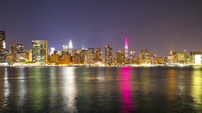 彩色反射曼哈顿夜生活从纽约4k时间间隔