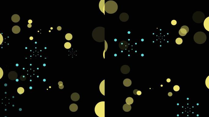 黑色背景上蓝色烟花爆炸和bokeh黄色光斑的动画