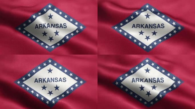 阿肯色州国旗动画背景股票视频-阿肯色州国旗在循环中挥舞-阿肯色州国旗在风中飘扬-高度详细的纹理国旗织