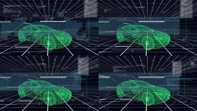 汽车和网格3d绘图模型上的数据处理动画