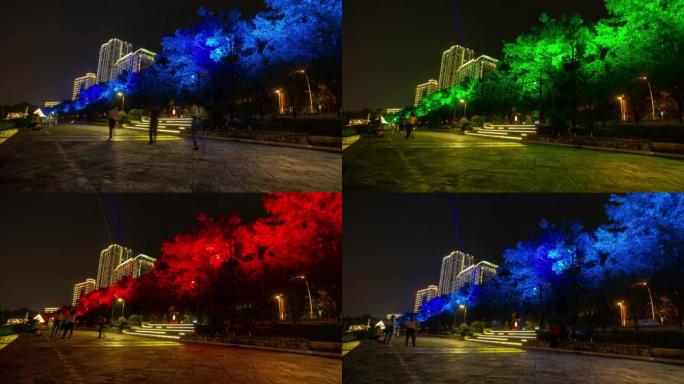 夜间照明三亚市河流步行湾全景4k延时中国海南岛