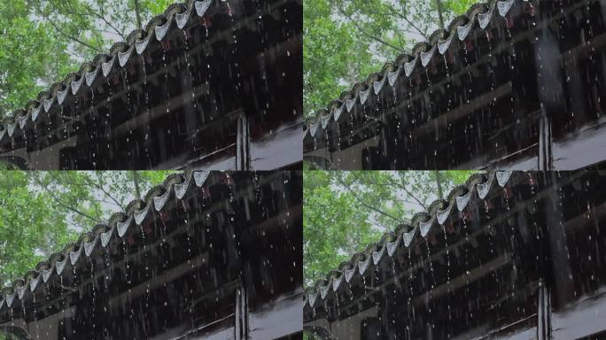 屋檐雨滴古建筑雨天雨景雨水