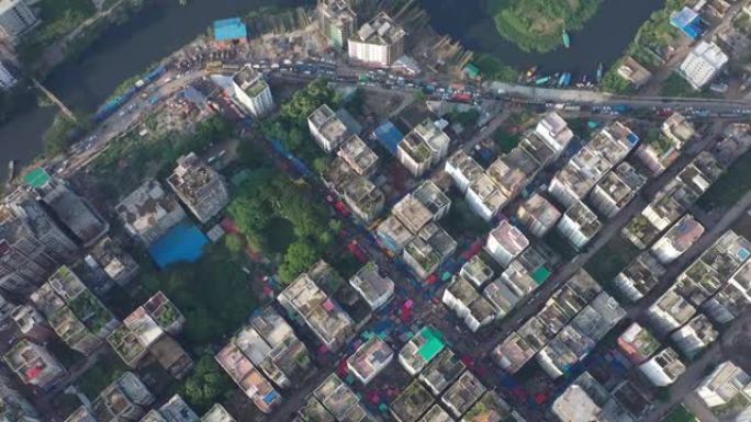 孟加拉国达卡一个住宅区的鸟瞰图。