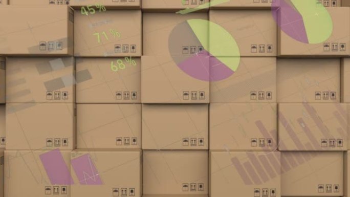 背景纸板箱堆叠上的统计处理动画