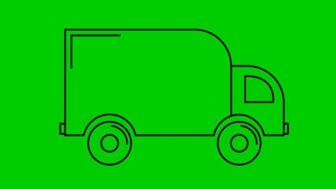 送货汽车的动画图标。黑色线性卡车游乐设施。交付、移动、物流、卡车运输、运输的概念。循环视频。矢量插图