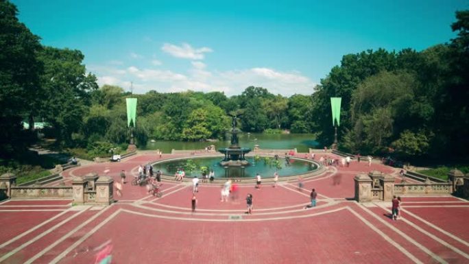 纽约市中央公园喷泉广场4k延时