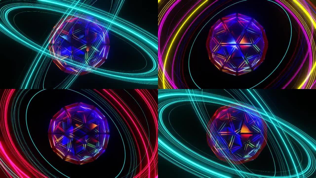 水晶霓虹球旋转的VJ循环动画。