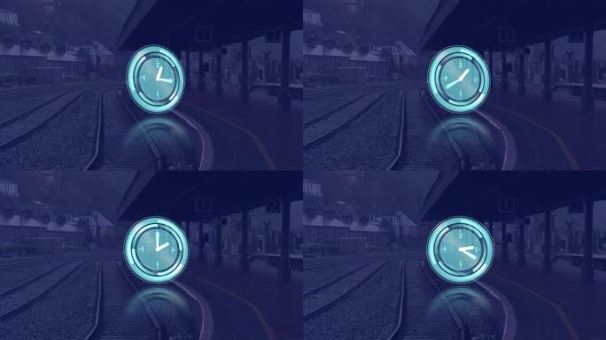 时钟在火车平台上快速移动的动画