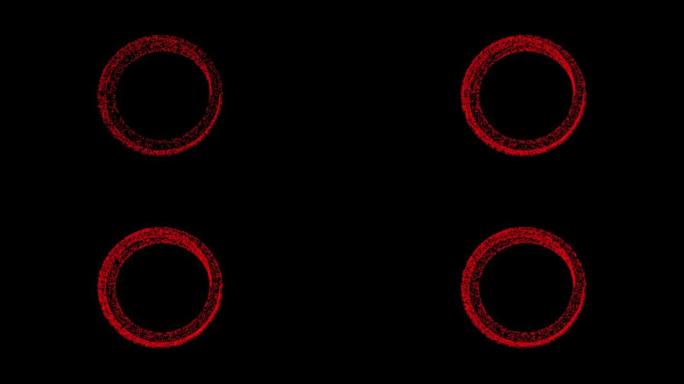 抽象技术红色圆圈背景由动画线和点、粒子制成。