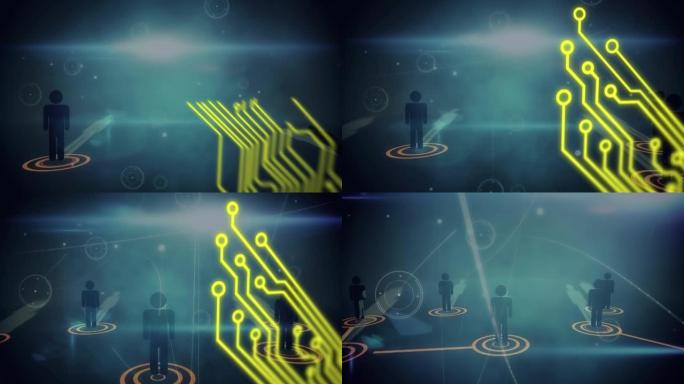计算机电路板的动画和与人的连接网络图标
