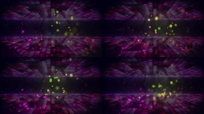 空旷场地舞池上闪烁的灯光墙和彩色光点的动画