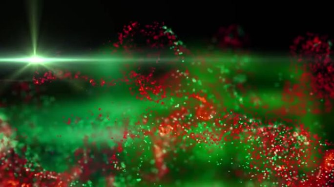 黑色背景上绿光和红色粒子移动的动画