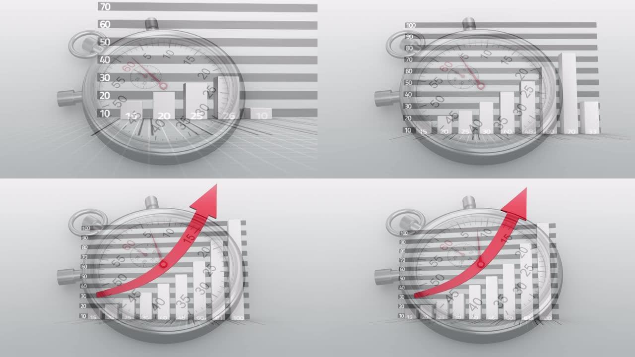 秒表上带有红色箭头的统计动画