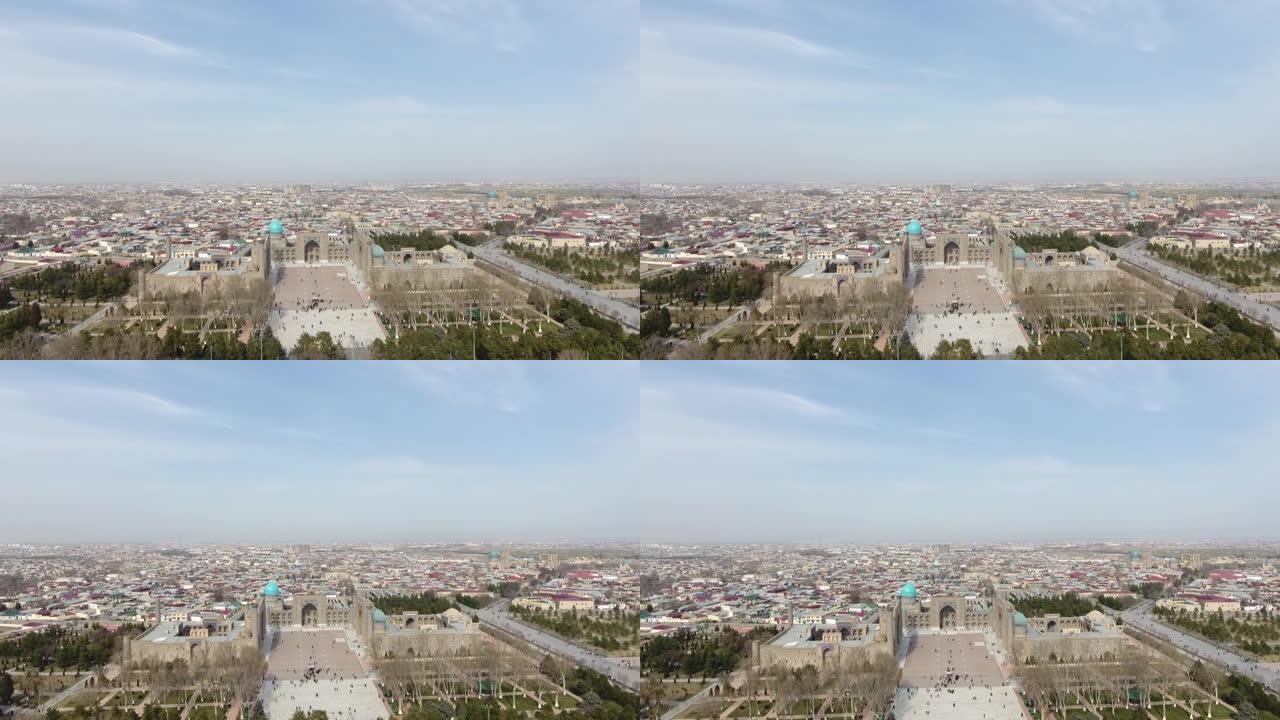 撒马尔罕无人机镜头4k历史Registan广场