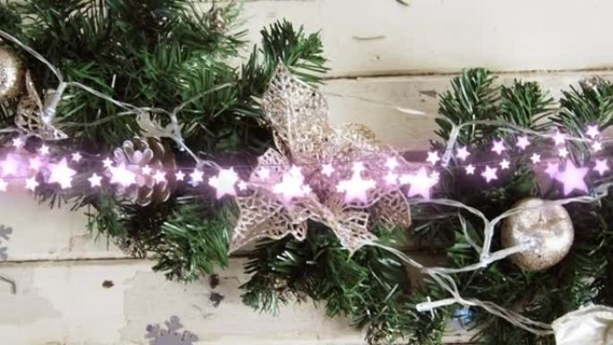 星星串灯和模糊圣诞装饰的动画