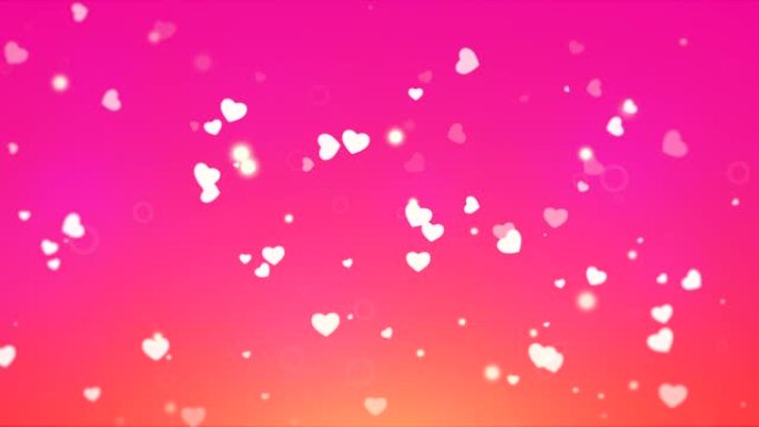 在闪亮的粉红色背景上飞翔白色浪漫的小心脏
