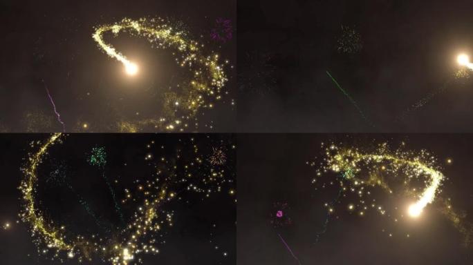 圣诞节和新年烟花在夜空中爆炸的动画