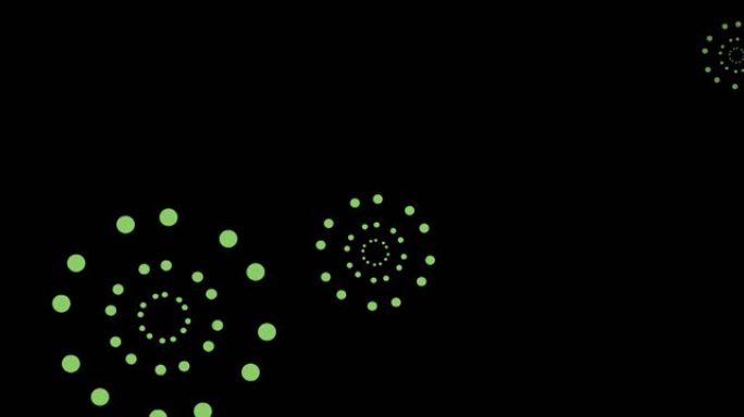 黑色背景上的绿色烟花爆炸动画