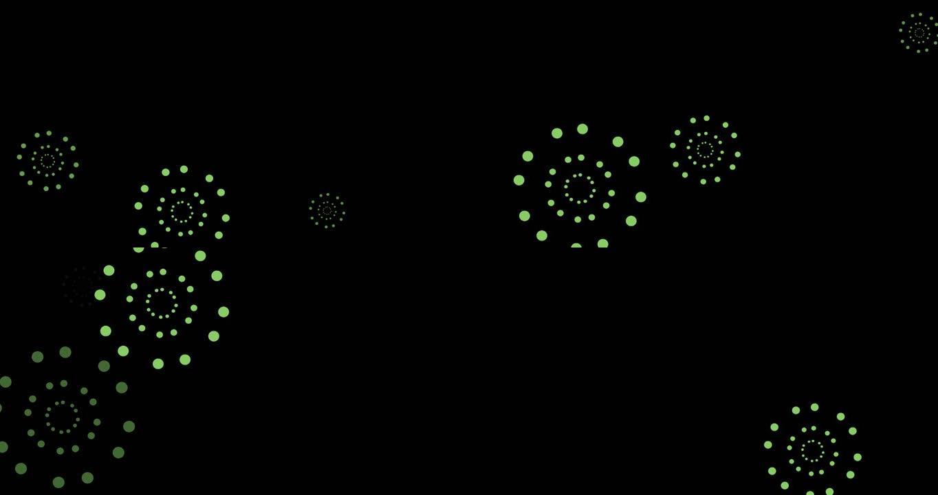 黑色背景上的绿色烟花爆炸动画